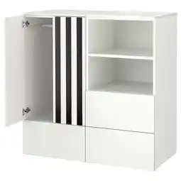 IKEA SmÅstad / platsa Oppbevaringskombinasjon, hvit svart/hvit/stripe med 3 skuffer, 120x57x123 cm tilbud
