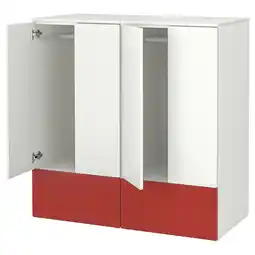 IKEA SmÅstad / platsa Oppbevaringskombinasjon, hvit rød/med 2 skuffer, 120x57x123 cm tilbud