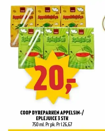 Coop Prix Coop dyreparken appelsin-/ eplejuice 3 stk tilbud