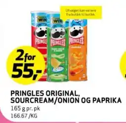 Bunnpris PRINGLES ORIGINAL, SOURCREAM/ONION OG PAPRIKA tilbud