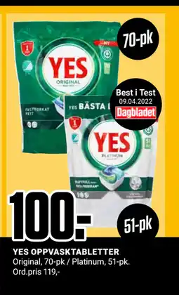 Europris YES OPPVASKTABLETTER tilbud