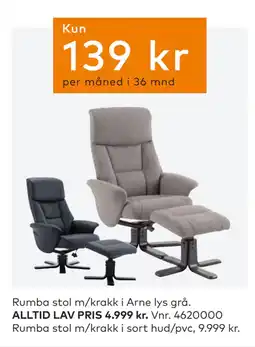 Skeidar Rumba stol m/krakk i Arne lys grå tilbud