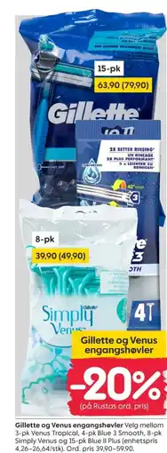 Rusta Gillette og Venus engangshøvler tilbud