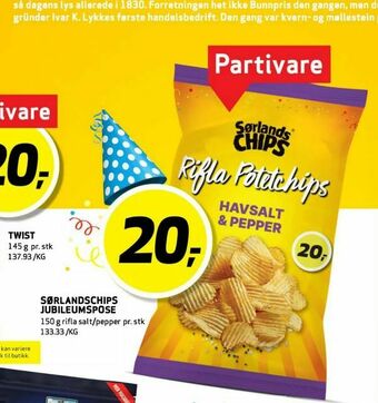 Bunnpris Sørlandschips jubileumspose tilbud