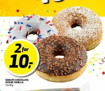 Bunnpris Donuts chocolate, sugar, vanilla tilbud