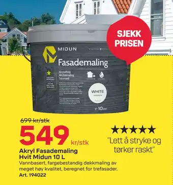 Byggmax Akryl Fasademaling Hvit Midun 10 L tilbud