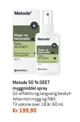 Apotek 1 Metode 50 % DEET myggmiddel spray tilbud