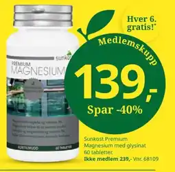 Sunkost Sunkost Premium Magnesium med glysinat 60 tabletter tilbud