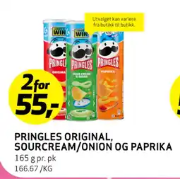 Bunnpris PRINGLES ORIGINAL, SOURCREAM/ONION OG PAPRIKA tilbud