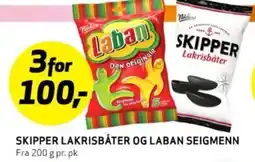 Bunnpris SKIPPER LAKRISBÅTER OG LABAN SEIGMENN tilbud