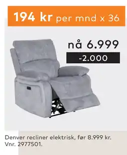 Skeidar Denver recliner elektrisk tilbud
