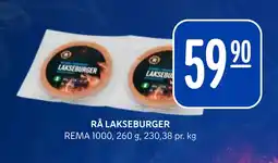 Rema 1000 RÅ LAKSEBURGER tilbud