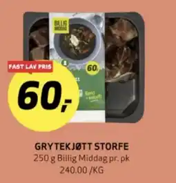 Bunnpris Billig middag storfekjøtt tilbud
