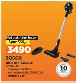 POWER BOSCH TRÅDLØS STØVSUGER BCS611P4A tilbud