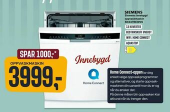 Skousen Siemens innebygd oppvaskmaskin SN43HW39VS. tilbud