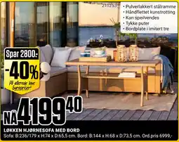 Europris LØKKEN HJØRNESOFA MED BORD tilbud