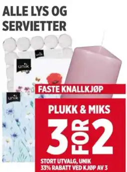 Meny ALLE LYS OG SERVIETTER tilbud