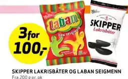 Bunnpris SKIPPER LAKRISBÅTER OG LABAN SEIGMENN tilbud