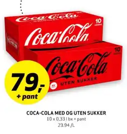 Bunnpris COCA-COLA MED OG UTEN SUKKER 10 x 0,33 l bx+pant tilbud