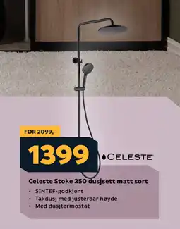 Megaflis Celeste Stoke 250 dusjsett matt sort tilbud