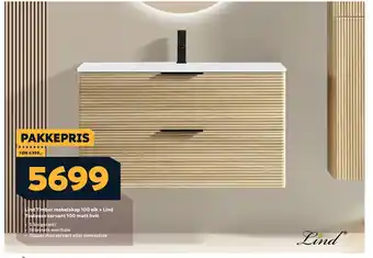 Megaflis Lind Timber møbelskap 100 eik + Lind Toulouse servant 100 matt hvit tilbud
