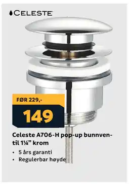 Megaflis Celeste A706-H pop-up bunnventil 1¼” krom tilbud
