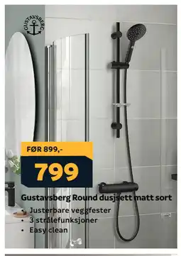 Megaflis Gustavsberg Round dusjsett matt sort tilbud