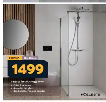 Megaflis Celeste fast dusjvegg krom tilbud
