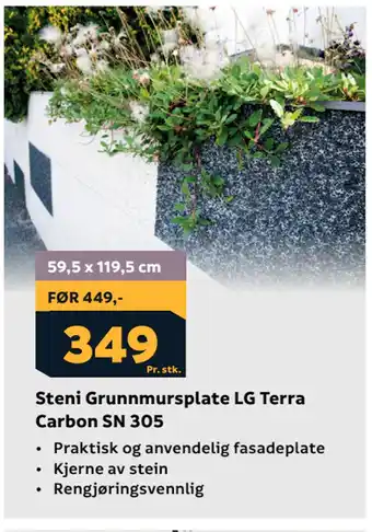 Megaflis Steni Grunnmursplate LG Terra Carbon SN 305 tilbud
