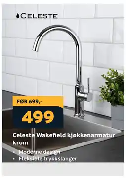 Megaflis Celeste Wakefield kjøkkenarmatur krom tilbud
