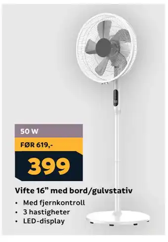 Megaflis Vifte 16” med bord/gulvstativ tilbud