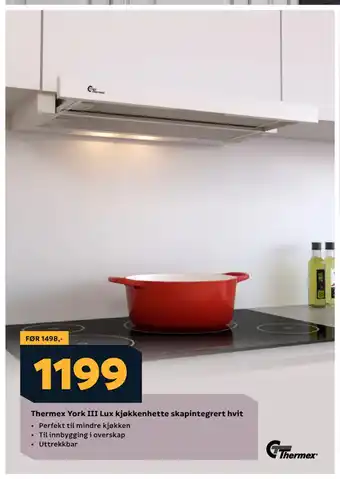 Megaflis Thermex York III Lux kjøkkenhette skapintegrert hvit tilbud