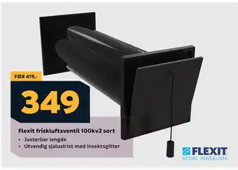Megaflis Flexit friskluftsventil 100kv2 sort tilbud