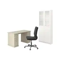 IKEA VebjÖrn/mullfjÄllet / billy/oxberg Skrivebord og oppbevaring, og svingstol beige/grå/hvit tilbud