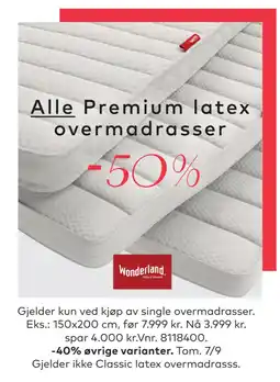 Skeidar Alle Premium latex overmadrasser tilbud