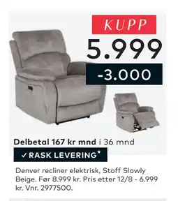 Skeidar Denver recliner elektrisk tilbud