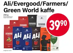Nærbutikken Ali/Evergood/Farmers/ Green World kaffe tilbud