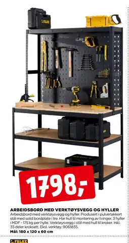 jem & fix ARBEIDSBORD MED VERKTØYSVEGG OG HYLLER tilbud