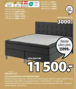 JYSK GOLD C35 MEMORY KONTINENTALSENG tilbud