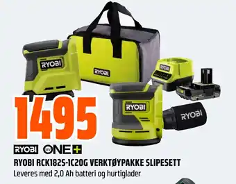 Obs Bygg RYOBI RCK182S-1C20G VERKTØYPAKKE SLIPESETT tilbud