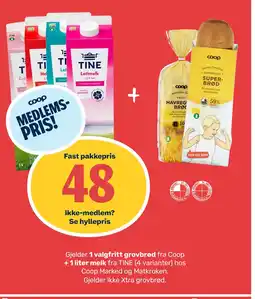 Matkroken 1 valgfritt grovbrød fra Coop. + 1 liter melk fra TINE tilbud