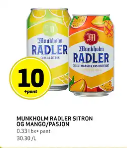 Bunnpris Munkholm Radler Sitron og Mango/Pasjon tilbud