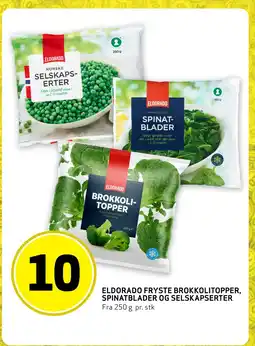 Bunnpris ELDORADO FRYSTE BROKKOLITOPPER, SPINATBLADER OG SELSKAPSERTER tilbud