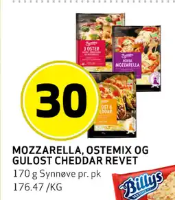 Bunnpris MOZZARELLA, OSTEMIX OG GULOST CHEDDAR REVET tilbud