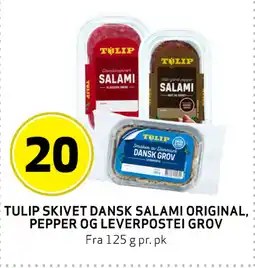 Bunnpris TULIP SKIVET DANSK SALAMI ORIGINAL, PEPPER OG LEVERPOSTEI GROV tilbud