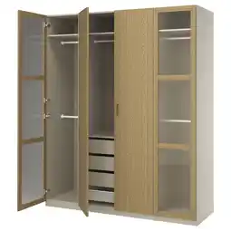IKEA Pax / tonstad Garderobekombinasjon, gråbeige/eikefiner glass, 200x60x236 cm tilbud