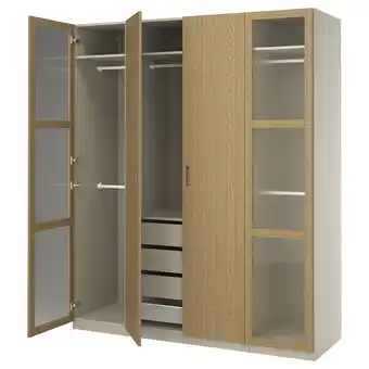 IKEA Pax / tonstad Garderobekombinasjon, gråbeige/eikefiner glass, 200x60x236 cm tilbud