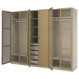 IKEA Pax / tonstad Garderobekombinasjon, gråbeige/eikefiner glass, 300x60x236 cm tilbud