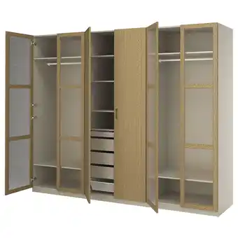 IKEA Pax / tonstad Garderobekombinasjon, gråbeige/eikefiner glass, 300x60x236 cm tilbud