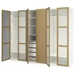 IKEA Pax / tonstad Garderobekombinasjon, hvit/eikefiner glass, 300x60x236 cm tilbud